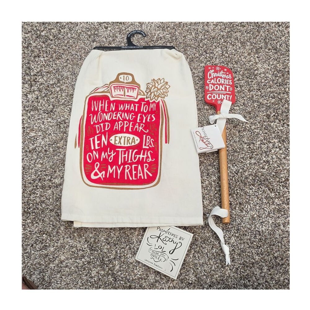 Primitives by Kathy Cotton Christmas Towel & Spatula Set Holiday Farmhouse